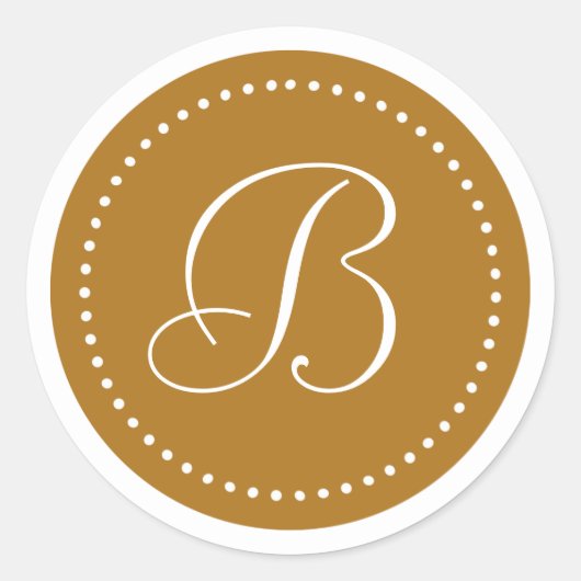 Monogram Ronde Mat Antique Goud/Witte Stip Rand Sticker (Voorkant)