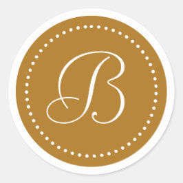 Monogram Ronde Mat Antique Goud/Witte Stip Rand Sticker