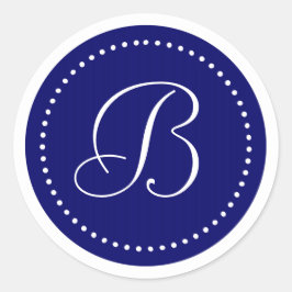 Monogram Ronde Navy Blauwe/Witte Dot Rand Ronde Sticker
