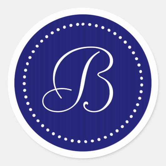 Monogram Ronde Navy Blauwe/Witte Dot Rand Ronde Sticker (Voorkant)