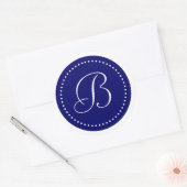 Monogram Ronde Navy Blauwe/Witte Dot Rand Ronde Sticker (Envelop)