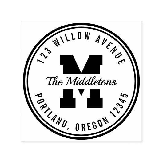 Monogram Ronde Rand Varsity Stijl Retouradres Zelfinktende Stempel (Design)