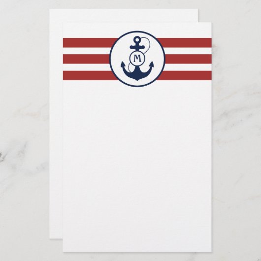 Monogram rood anker briefpapier (Voorkant / Achterkant)