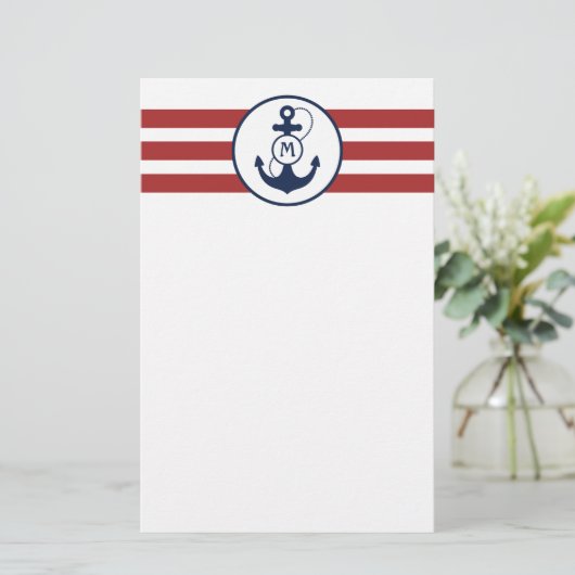 Monogram rood anker briefpapier (Staand voorkant)