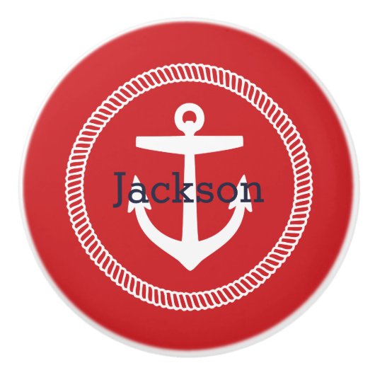 Monogram rood anker keramische knop (Voorkant)