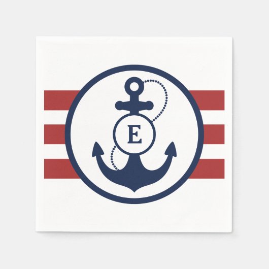 Monogram rood anker servet (Voorkant)