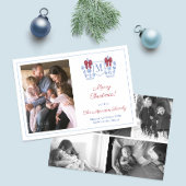 Monogram Rood Blauw Fotocollage Vrolijk Kerstfeest Feestdagenkaart