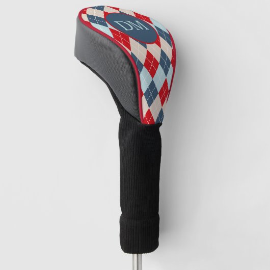 Monogram rood blauw patroon golfheadcover (Schuin)