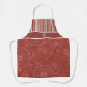 Monogram rood boho patroon en witte strepen schort (Voorkant)