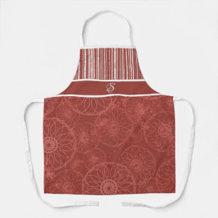 Monogram rood boho patroon en witte strepen schort