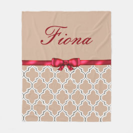 Monogram Rood Bow Ribbon en Witte Quatrefoil Fleece Deken