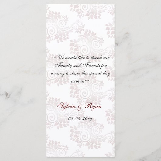 Monogram rood bruiloft menu (Achterkant)