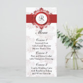 Monogram rood bruiloft menu (Staand voorkant)