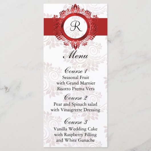Monogram rood bruiloft menu (Voorkant)