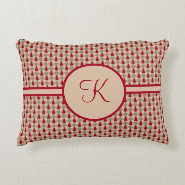 Monogram rood bruin Buffalo Plaid Rustic Country  Accent Kussen (Voorkant)
