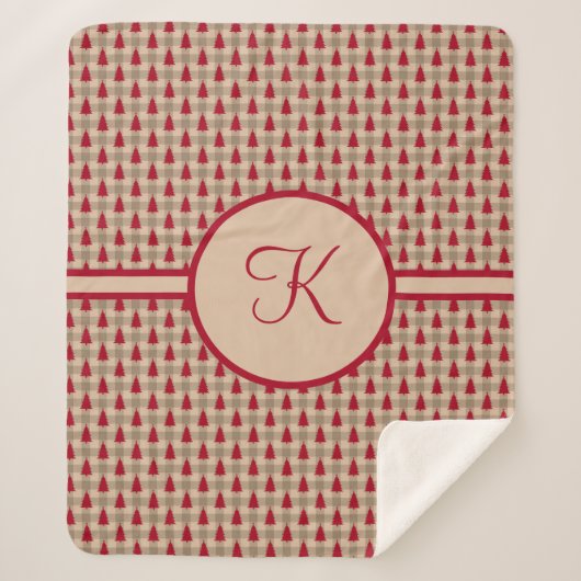 Monogram Rood Bruin Buffalo Pset Rustisch Land Sherpa Deken (Voorkant)