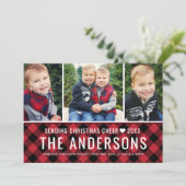 Monogram rood buffel geplakt fotocollage feestdagenkaart (Staand voorkant)