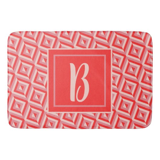 Monogram Rood Drietonig Diamantpatroon Badmat (Voorkant)