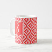 Monogram Rood Drietonig Diamantpatroon Koffiemok (Voorkant links)