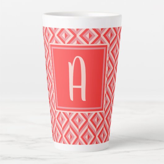 Monogram Rood Drietonig Diamantpatroon Latte Mok (Voorkant)