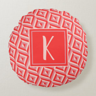 Monogram Rood Drietonig Diamantpatroon Rond Kussen