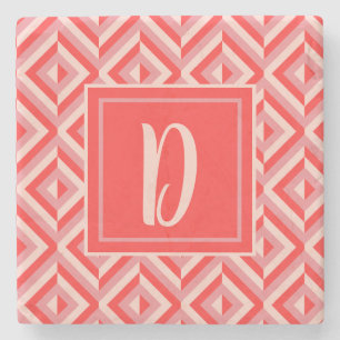 Monogram Rood Drietonig Diamantpatroon Stenen Onderzetter