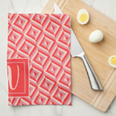 Monogram Rood Drietonig Diamantpatroon Theedoek (Quarter Fold)