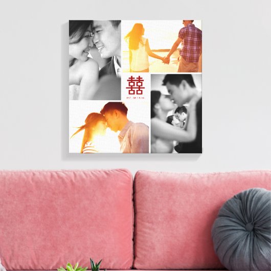 Monogram Rood Dubbel Geluk Foto Collage Canvas (Insitu (Woonkamer))