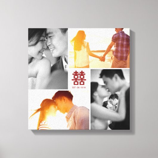 Monogram Rood Dubbel Geluk Foto Collage Canvas Afdruk (Voorkant)