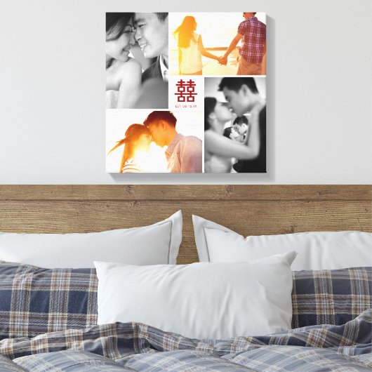 Monogram Rood Dubbel Geluk Foto Collage Canvas Afdruk (Insitu (Slaapkamer))