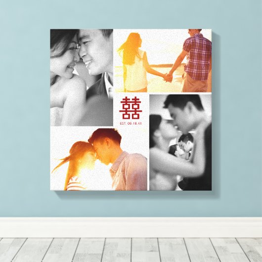 Monogram Rood Dubbel Geluk Foto Collage Canvas Afdruk (Insitu (Houten vloer))