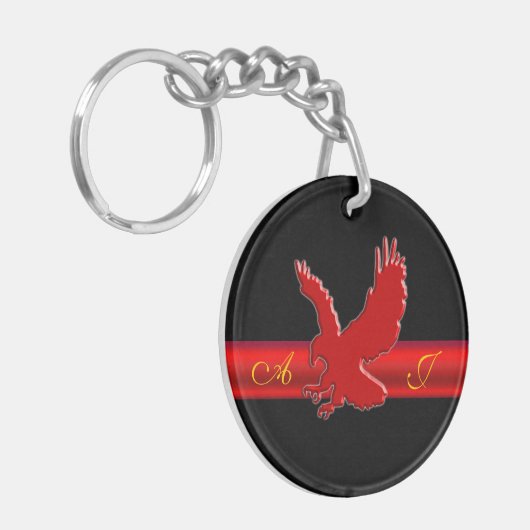 Monogram Rood Eagle logo, rode metalen strook met  Sleutelhanger (Voorkant Links)