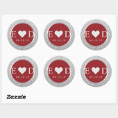 Monogram Rood Elegant Zilver Glitter Bruiloft Ronde Sticker (Vel)