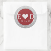 Monogram Rood Elegant Zilver Glitter Bruiloft Ronde Sticker (Tas)