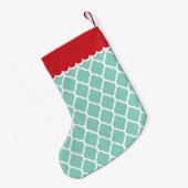 Monogram Rood en Aqua Moroccan Quatrefoil Kleine Kerstsok (Achterkant (Hangend))