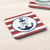 Monogram rood en blauw anker onderzetter (Linkerzijde)