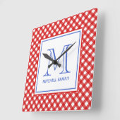 Monogram rood en blauw landstaal vierkante klok (Hoek)