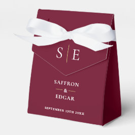 Monogram rood en goud bruiloft bedankdoosjes