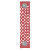 Monogram rood en grijs Geometrisch Patroon Korte Tafelloper (Voorkant)