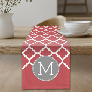 Monogram rood en grijs Geometrisch Patroon Korte Tafelloper