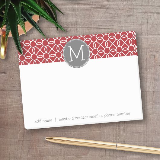 Monogram rood en grijs Geometrisch Patroon Post-it® Notes