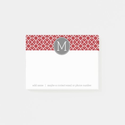 Monogram rood en grijs Geometrisch Patroon Post-it® Notes (Voorkant)