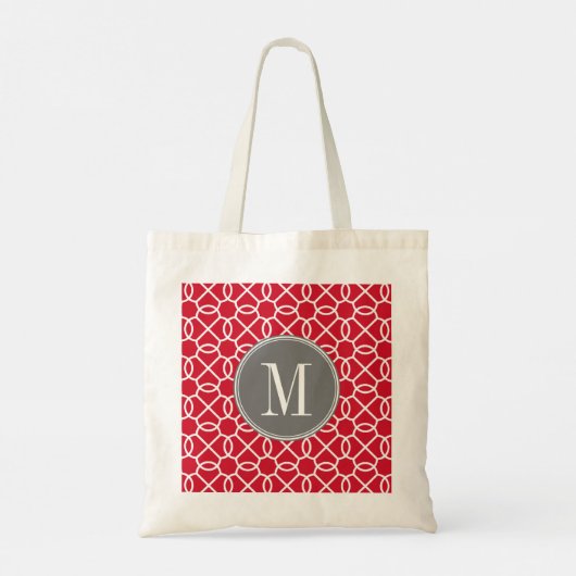 Monogram rood en grijs Geometrisch Patroon Tote Bag (Achterkant)