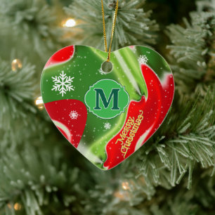 MONOGRAM Rood en Groen Kerst Abstract Keramisch Ornament
