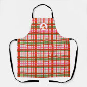Monogram Rood en Groen Schots Kerst Tartan Schort (Voorkant)