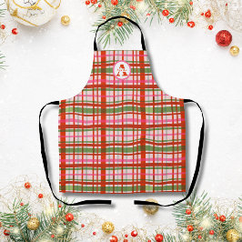 Monogram rood en groen Schotse Kerst Tartan Schort