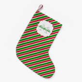 Monogram Rood en Groene Stripes Kerstmis Kleine Kerstsok (Voorkant (Hangend))