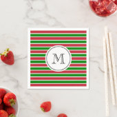 Monogram Rood en Groene Stripes Kerstmis Servet (Insitu)