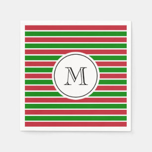 Monogram Rood en Groene Stripes Kerstmis Servet