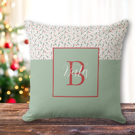 Monogram rood en lichtgroen vakantiepatroon kussen